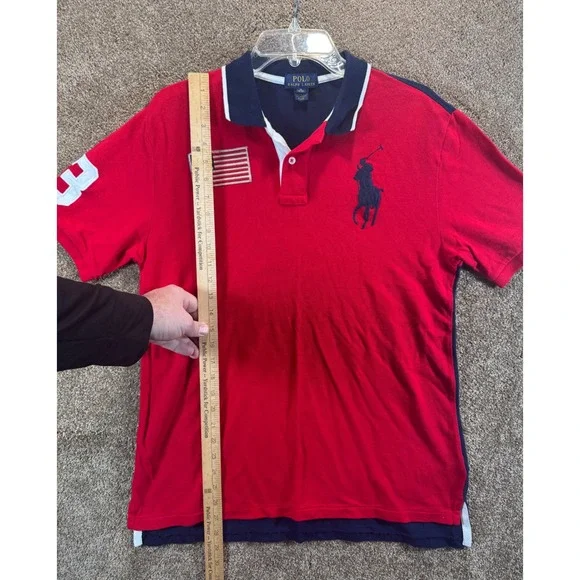 Polo Ralph Lauren Boys XL 18-20 Big Pony Red Navy Blue American Flag Polo Shirt - Picture 7 of 11